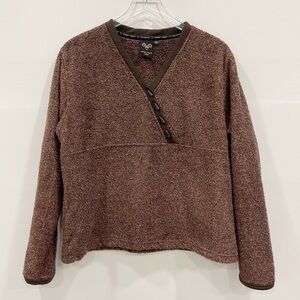 Wooly Bully Wear Fuzzy Fleece Sweater V-Neck Brown